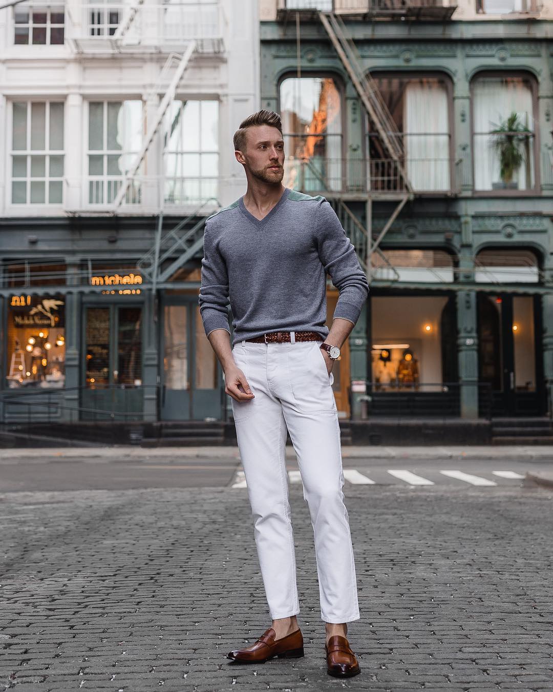 white pant outfit men