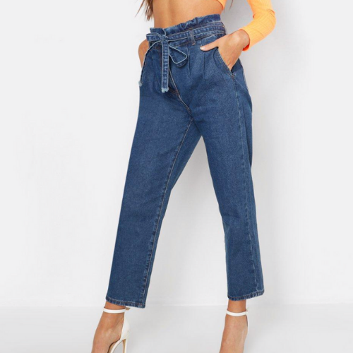 Product image of a woman wearing belted jeans