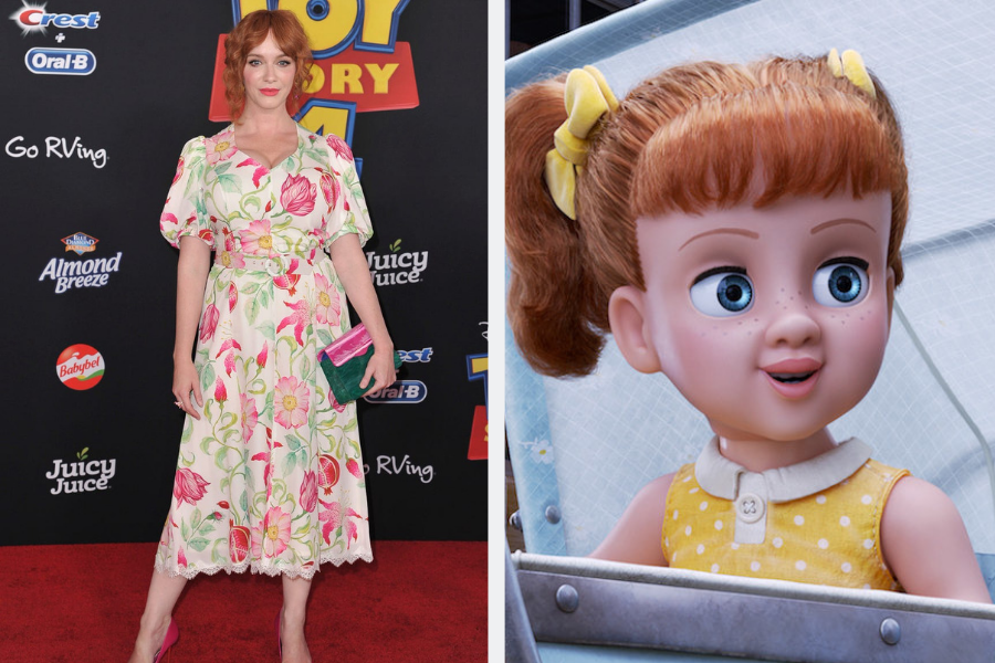 Christina Hendricks on toy story 4 red carpet gabby gabby