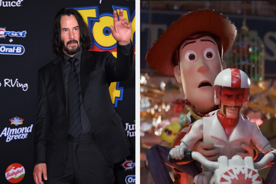 Keanu Reeves on toy story 4 red carpet Duke Caboom