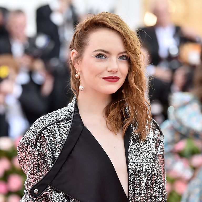 Emma Stone Wears a Shiny Louis Vuitton Jumpsuit to Met Gala 2019