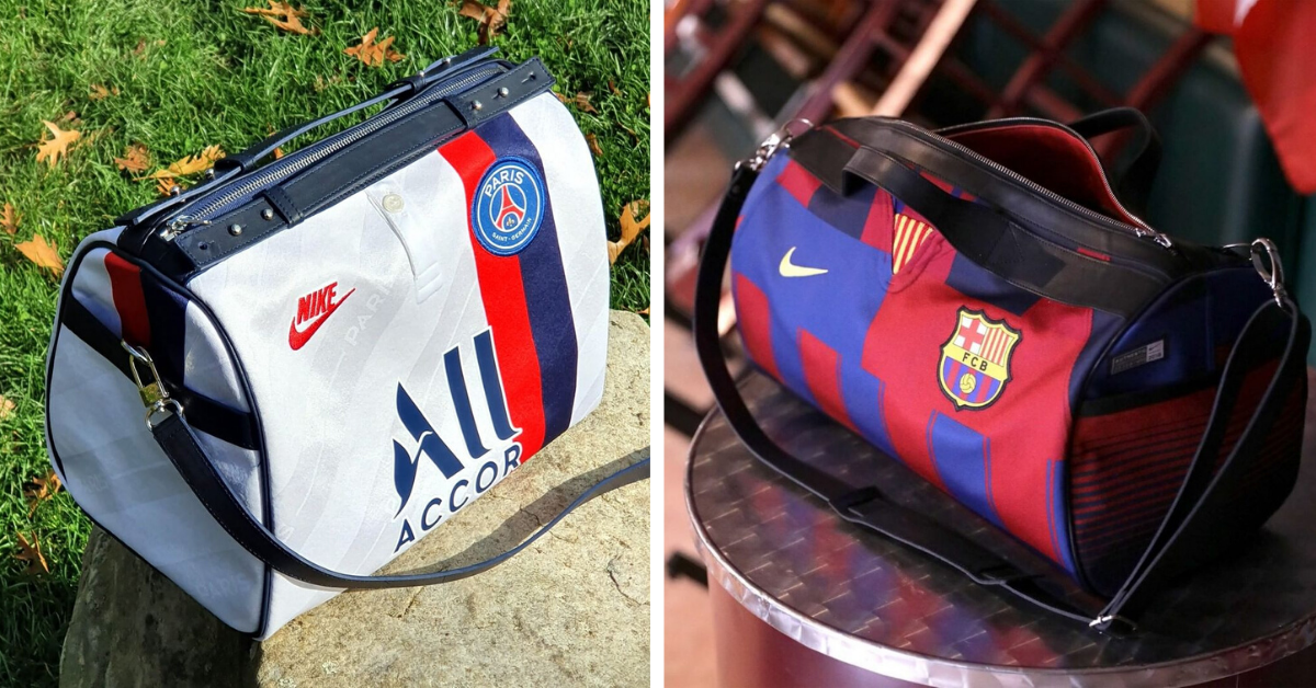 Franck-joubert-leather-bags-made-from-sports-jerseys-psg-fcb