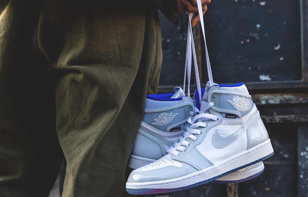 jordan 1 retro high zoom white racer blue on feet